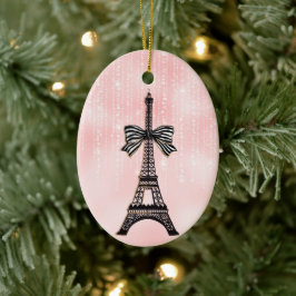 Adorno De Cerámica Torre Eiffel Navidades rosados y negros