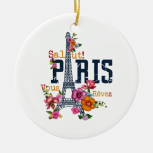 Adorno De Cerámica Torre Eiffel Paris Shirt Salut Flowt Paris Fra
