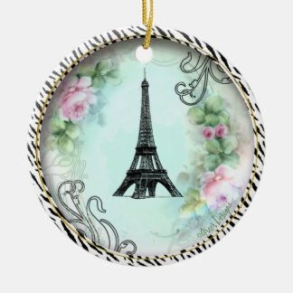 Adorno De Cerámica Torre Eiffel Roses Rosa Tapa de cebra