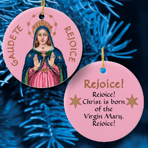 Adorno De Cerámica Torso superior de la BVM en Gaudete Adviento Rosa