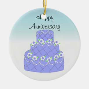 Adorno De Cerámica Torta de aniversario azul elegante
