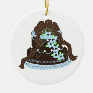 Adorno De Cerámica Torta elegante de azul y chocolate