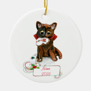 Adorno De Cerámica Tortie Cat Tortoiseshell Ornamet