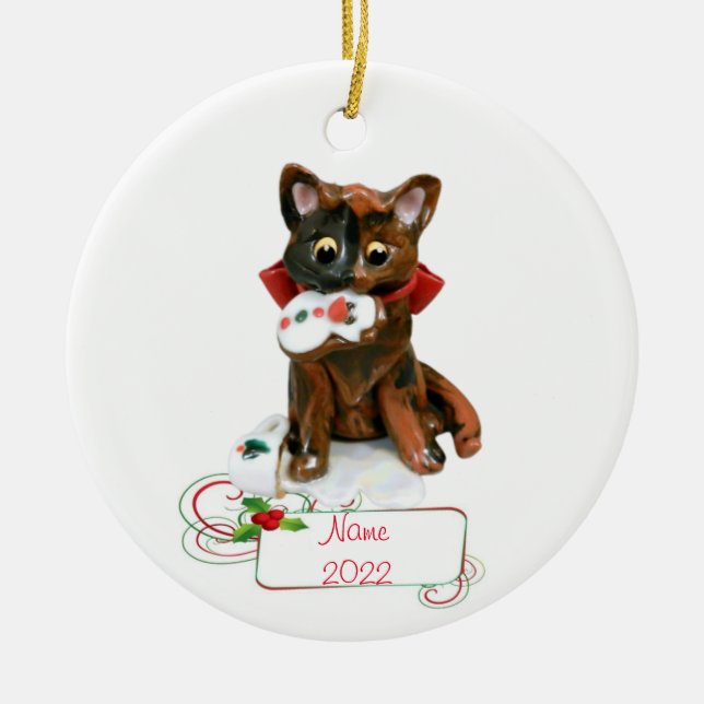 Adorno De Cerámica Tortie Cat Tortoiseshell Ornamet (Frente)
