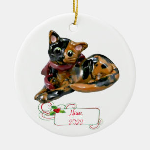 Adorno De Cerámica Tortie Cat Tortoiseshell Ornamet