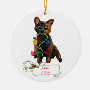 Adorno De Cerámica Tortie Cat Tortoiseshell Ornamet