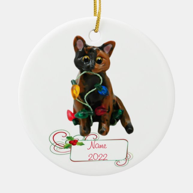 Adorno De Cerámica Tortie Cat Tortoiseshell Ornamet (Frente)