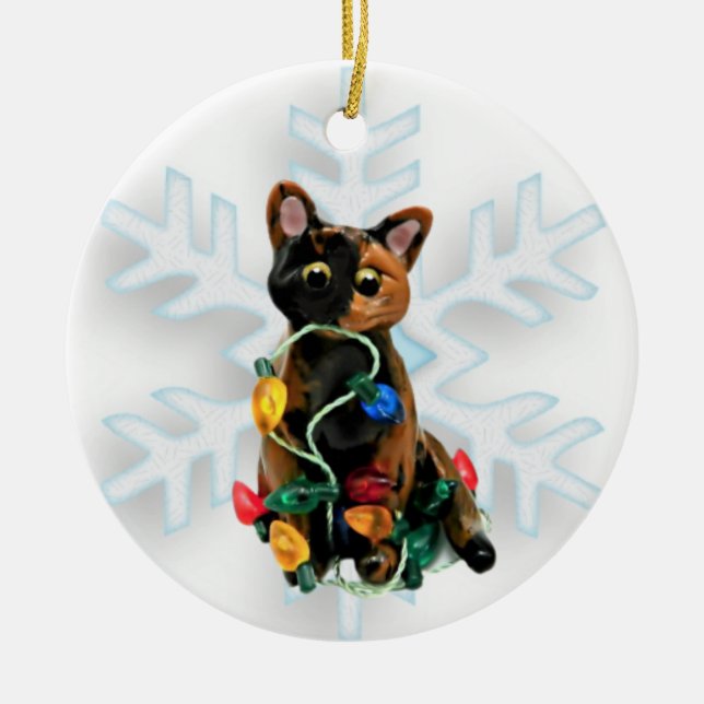 Adorno De Cerámica Tortie Cat Tortoiseshell Ornamet (Frente)