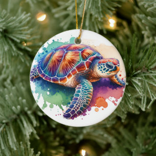 Adorno De Cerámica Tortuga acuarela
