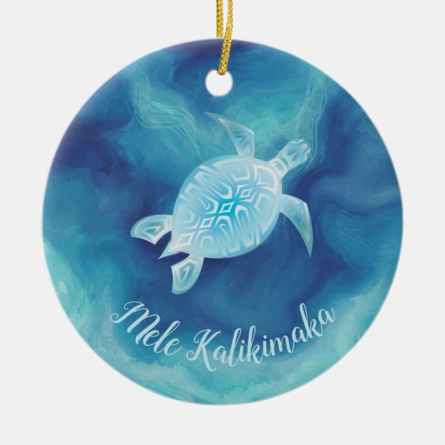 Adorno De Cerámica Tortuga azul | Mele Kalikimaka Navidades hawaianos (Frente)
