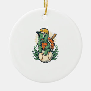 Adorno De Cerámica Tortuga de béisbol grabado vintage diseño gráfico_
