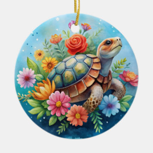 Adorno De Cerámica Tortuga floral