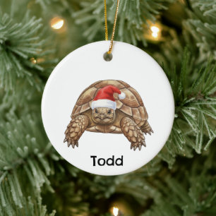 Adorno De Cerámica Tortuga Gopher Personalizada con Sombrero de Santa