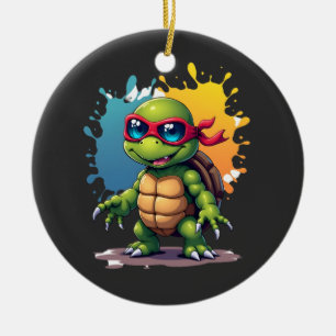 Adorno De Cerámica Tortuga Linda Con Gafas De Sol Pintar Salpicaduras