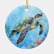 Tortuga marina acuarela bajo el agua