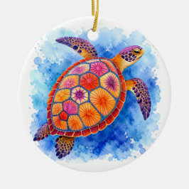 Adorno De Cerámica Tortuga marina colorida bajo el agua del océano