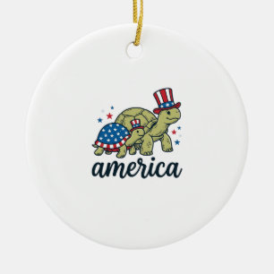 Adorno De Cerámica Tortuga Patriótica América Diseño de Grabado Vinta
