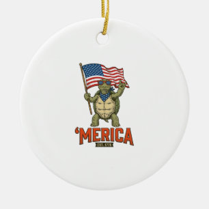 Adorno De Cerámica Tortuga Patriótica ‘Merica Vector Vintage