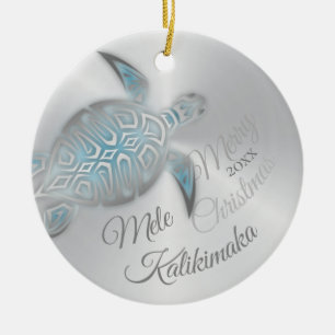Adorno De Cerámica Tortuga plateada   Mele Kalikimaka
