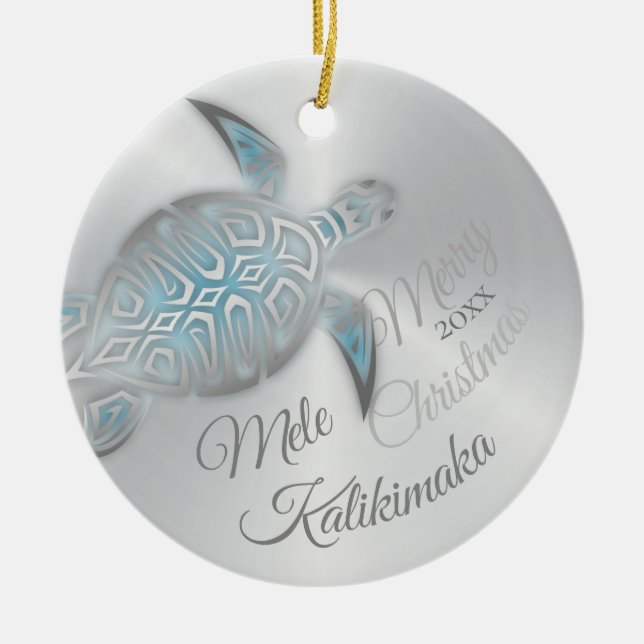 Adorno De Cerámica Tortuga plateada | Mele Kalikimaka | (Frente)