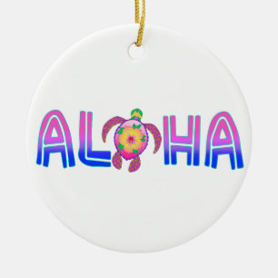 Adorno De Cerámica Tortuga tropical Aloha Hawaiana