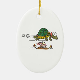 Adorno De Cerámica tortuga y la liebre divertida fábula cartoon