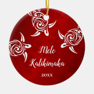 Adorno De Cerámica Tortugas blancas   Mele Kalikimaka   Foto familiar