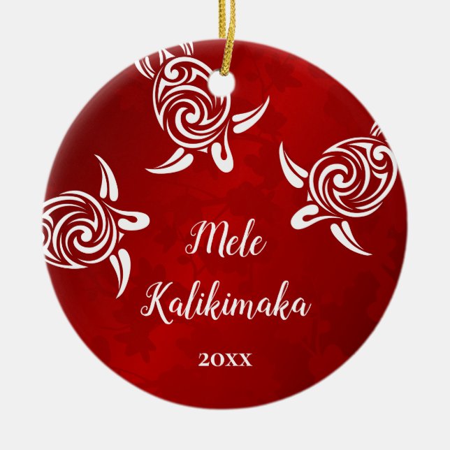 Adorno De Cerámica Tortugas blancas | Mele Kalikimaka | Foto familiar (Frente)