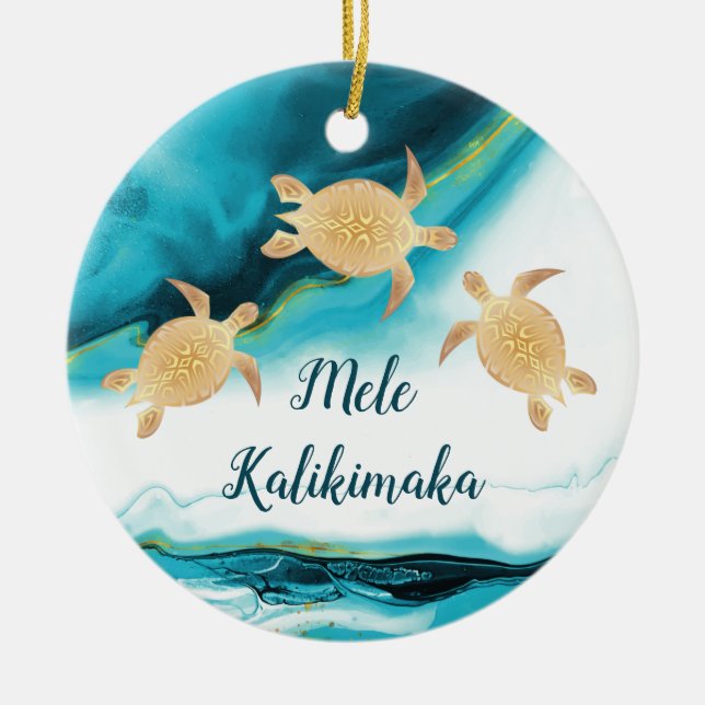 Adorno De Cerámica Tortugas de oro | Mele Kalikimaka | NAVIDADES (Frente)