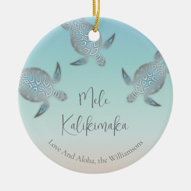 Adorno De Cerámica Tortugas plateadas | Mele Kalikimaka (Frente)