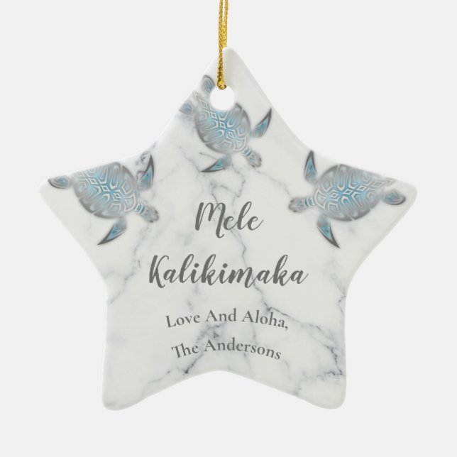 Adorno De Cerámica Tortugas plateadas | Mele Kalikimaka Hawaiian (Frente)