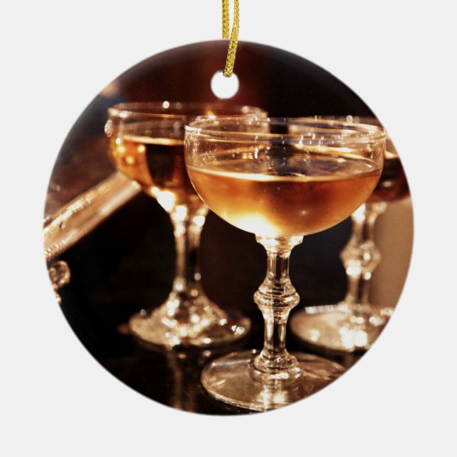 Adorno De Cerámica tostada dorada de copa de champán (Frente)