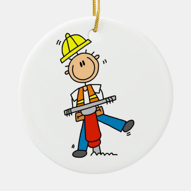 Adorno De Cerámica Trabajador de construcción con los regalos del (Frente)