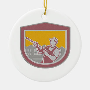 Adorno De Cerámica Trabajador metálico Shie retro del limpiador de la