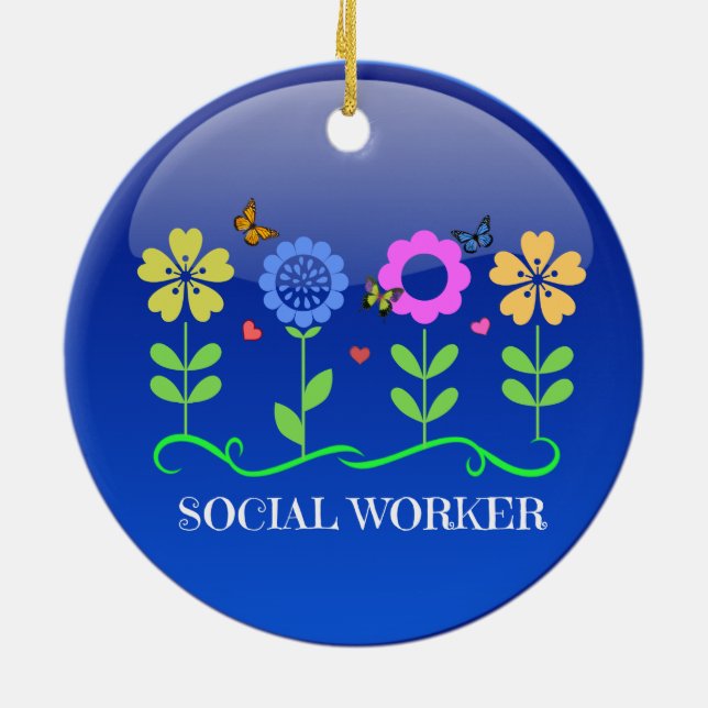 Adorno De Cerámica Trabajador social, diseño floral (Atrás)