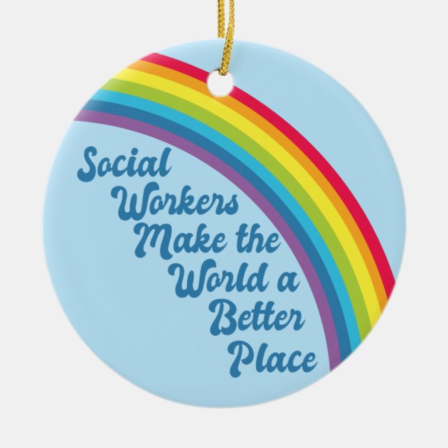 Adorno De Cerámica Trabajo social cita Inspiradora azul arcoiris (Frente)