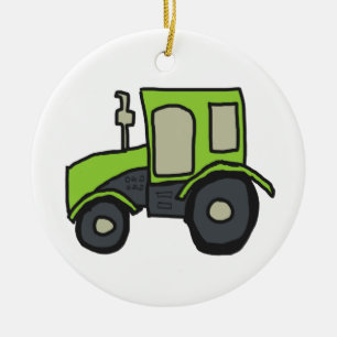 Adorno De Cerámica Tractor de granja verde