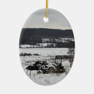 Adorno De Cerámica Tractor en nieve