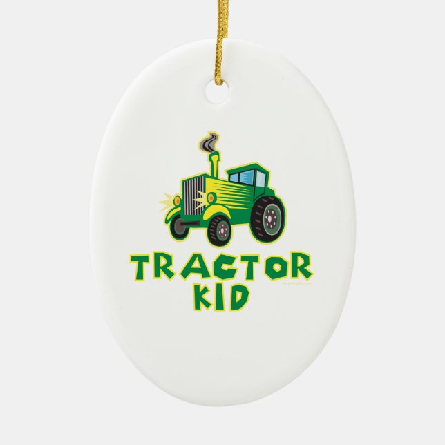 Adorno De Cerámica Tractor Kid, Verde (Frente)