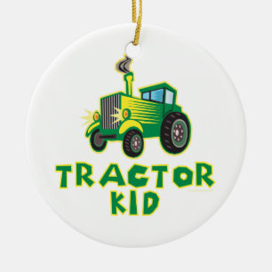 Adorno De Cerámica Tractor Kid, Verde