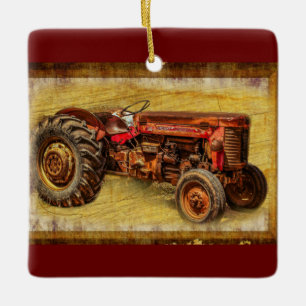 Adorno De Cerámica Tractor rojo antiguo