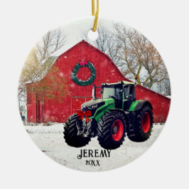 Adorno De Cerámica Tractor verde moderno "Navidades 20XX"
