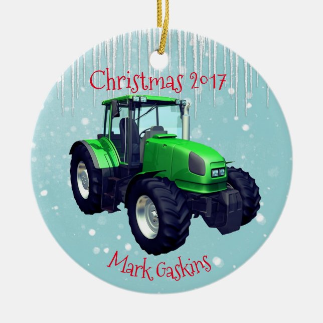 Adorno De Cerámica Tractor verde moderno personalizado "navidad 20XX (Frente)