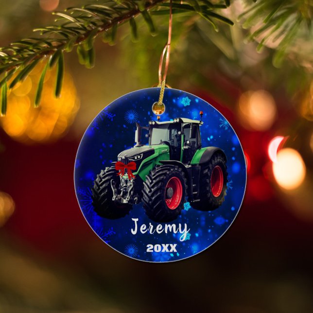 Adorno De Cerámica Tractor verde moderno personalizado "Navidades 20X (Subido por el creador)