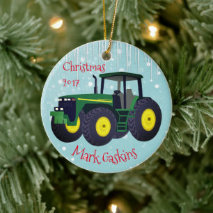 Adorno De Cerámica Tractor verde moderno personalizado "Navidades 20X