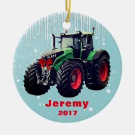 Adorno De Cerámica Tractor verde moderno personalizado "Navidades 20X