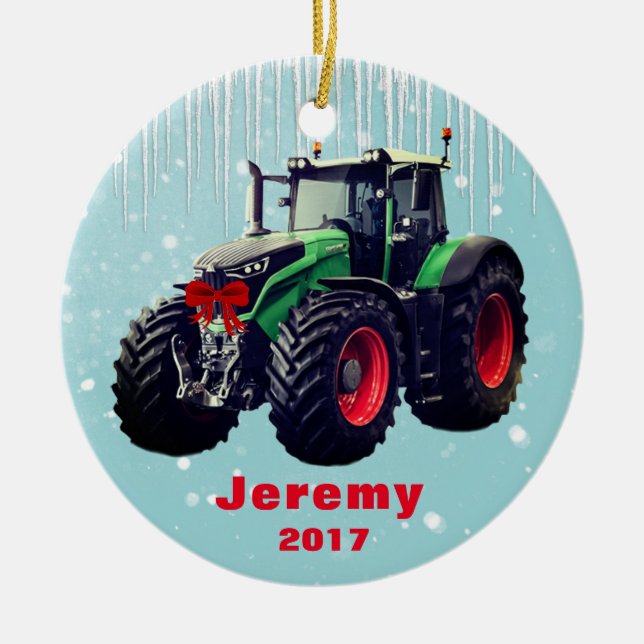 Adorno De Cerámica Tractor verde moderno personalizado "Navidades 20X (Frente)