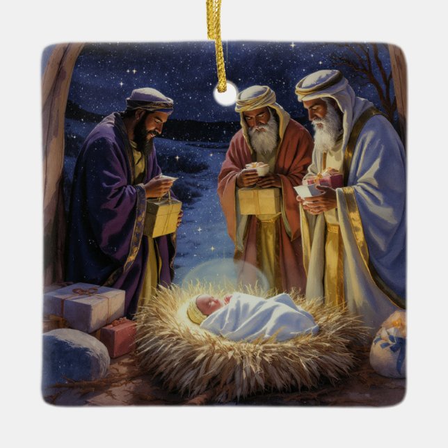 Adorno De Cerámica Traditional Three Wise Men Nativity (Anverso)
