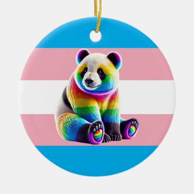 Adorno De Cerámica Transgender Pride Flag with Rainbow Panda (Frente)