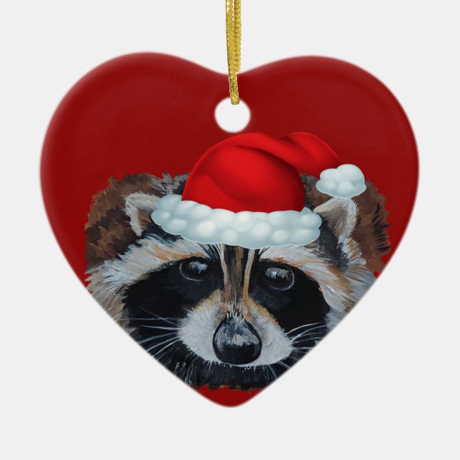 Adorno De Cerámica Trash Panda Raccoon Santa Hat (Frente)